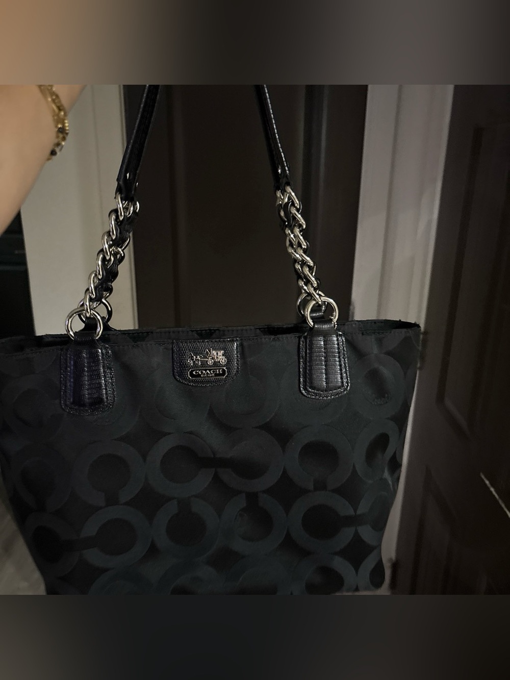 Coach Black Signature Chain-Handle Tote